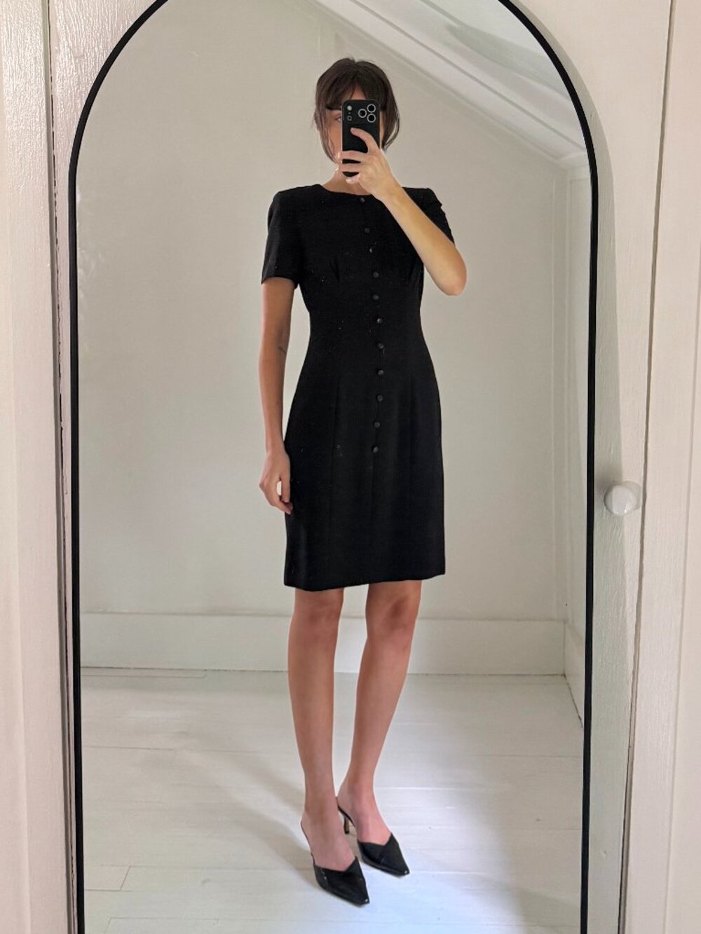 Liz Claiborne Vintage 90s Button Front Mini Pencil Dress Size 2P Black